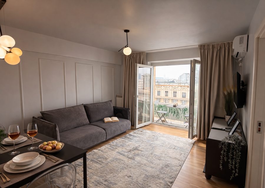 Apartament Cochet cu Balcon, livingul